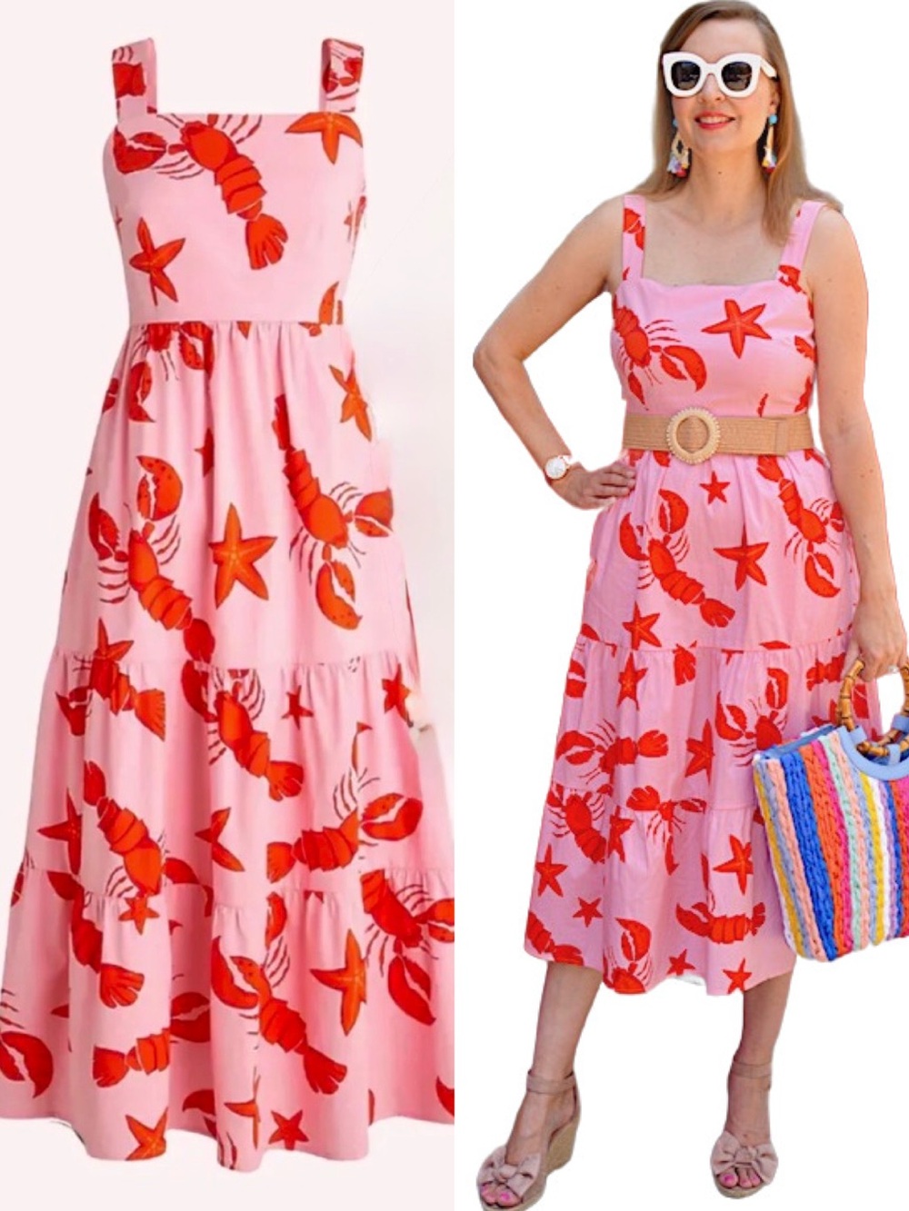 J.CREW | Lobster and Starfish Prints Pink Midi Dress